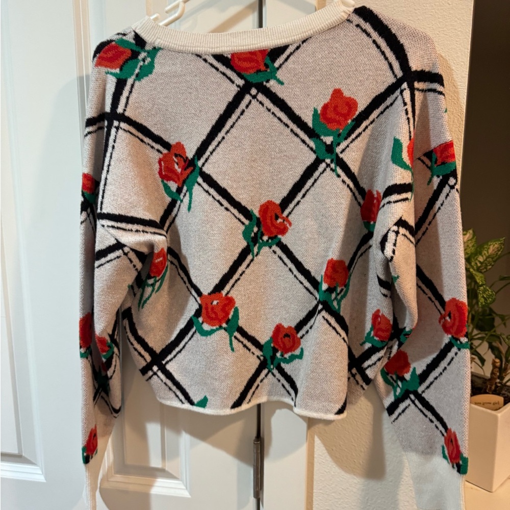 Maeve Floral Crew Neck Sweater - Cream and Red - Picture 3 of 3